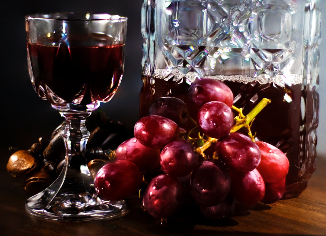 Cata de vinos en una bodega de La Rioja con copas de cristal y uvas sobre la mesa